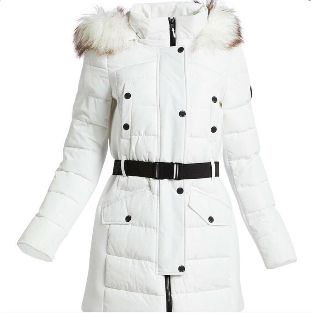 Michael Kors white ski puffer jacket with fur